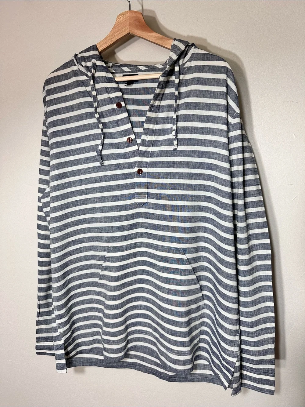 J. Crew Blue and White Striped Hooded Pullover